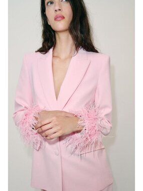ZARA BLAZER WITH FEATHER CUFFS